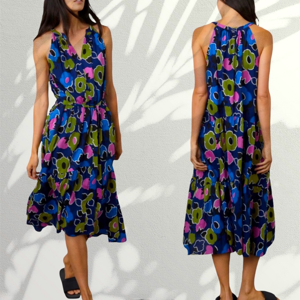 Anthropologie Blue and Green Floral Maxi Dress